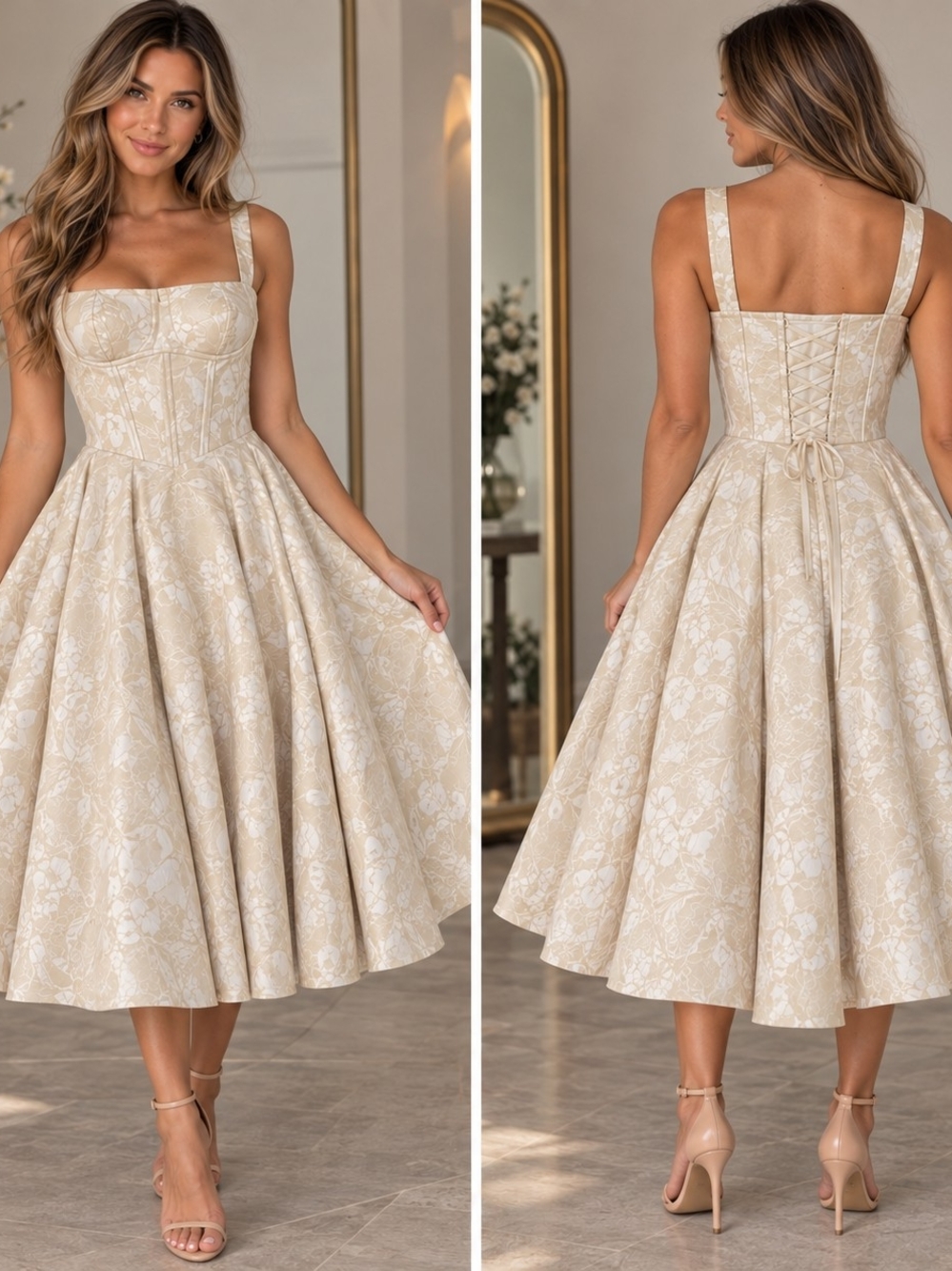 Ivory Floral Jacquard Corset Bridgerton Bridal Wedding Shower Dress 2 Homecoming